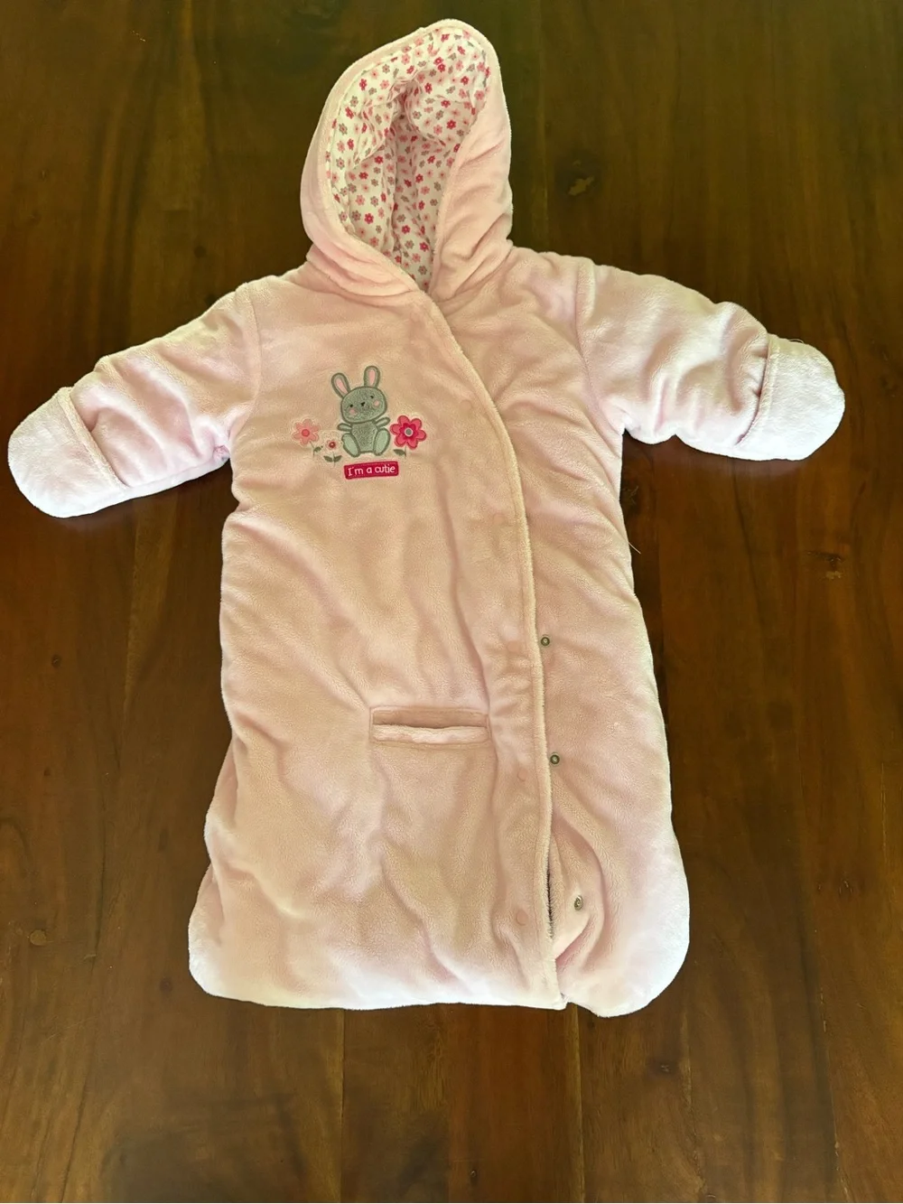 Carter's Light Pink Hooded Fleece Snow Sack with Bunny Applique